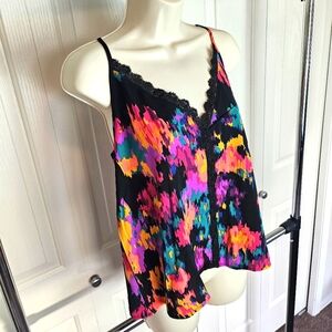 Shein Vibrant Abstract Lace-Trim Camisole - Black Multi